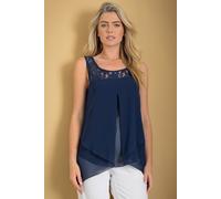 Klass. Women's Lace Trim layered Top in Midnight | Size: 12