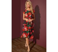 Klass. Women's Printed Layered Chiffon Dress in Red | Size: 10 Klass. Red 10