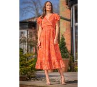Klass. Women's Printed Wrap Top Midi Dress in Orange | Size: 12