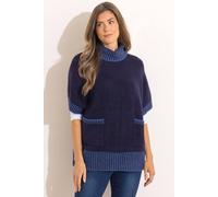 Klass. Women's Short Sleeve High Neck Knitted Jumper in Navy | Size: 2XL