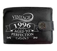 Klassek 1996 Birthday Aged to Perfection Mens Wallet Real Black Leather RFID Blocking with Coin Pocket and Metal Gift Box