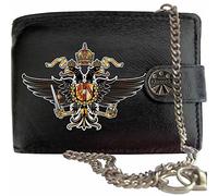 Klassek 1st The Queens Dragoon Guards Image Men Chain Wallet Real Leather Cap Badge Emblem Military Crest Insignia RFID Blocking with Coin Pocket and Metal Gift Box