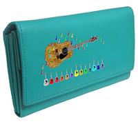 Klassek Acoustic Guitar Womans Turquoise Purse Notes Flying Brand Image on Real Animal Leather Folk Guitarist Accessory Gift