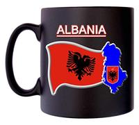 Klassek Albania Flag Albanian Map Mug Coffee Tea 10oz Black Satin Coat of Arms COA Shqipëri Crest Symbol