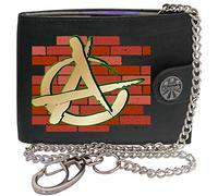 Klassek Anarchy Symbol Wall Chaos Revolution Mens Wallet with Chain Real Leather RFID Blocking with Coin Pocket and Metal Gift Box