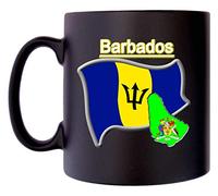 Klassek Barbados Flag Barbadian Map Mug Coffee Tea 10oz Black Satin Coat of Arms COA Bajan Crest Symbol