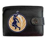 Klassek Basket Ball Player in Circle Basketball Sport Mens Wallet Real Black Leather RFID Blocking with Coin Pocket and Metal Gift Box