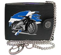 Klassek Biker Classic Vintage Motorbike Motorcycle Scotland Flag Mens Chain Wallet Gift Box Brand Real Black Leather RFID Blocking with Coin Pocket