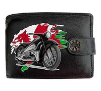 Klassek Biker Classic Vintage Motorbike Motorcycle Wales Flag Mens Wallet Gift Box Brand Real Black Leather RFID Blocking with Coin Pocket