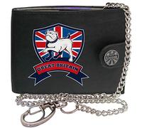 Klassek British Bulldog Shield Emblem Symbol Mens Wallet with Chain Real Leather RFID Blocking with Coin Pocket and Metal Gift Box