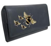 Klassek Bumblebee Womans Blue Navy Purse Busy Bee Brand Image on Real Animal Leather RFID Honey Accessory Gift