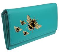 Klassek Bumblebee Womans Turquoise Purse Busy Bee Brand Image on Real Animal Leather RFID Honey Accessory Gift