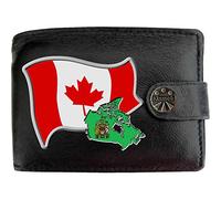 Klassek Canada Flag Canadian Map and Coat of Arms COA Mens Wallet Real Black Leather RFID Blocking with Coin Pocket and Metal Gift Box