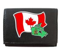 Klassek Canada Flag Canadian Map and Coat of Arms COA on Brand Men Leather Wallet Keyring Key Rack with Zip Pocket and Metal Gift Box
