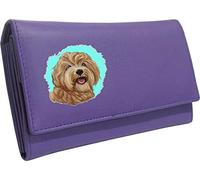 Klassek Cavapoo Womans Purple Purse Dog Lover Owner Brand Image on Real Animal Leather RFID Puppy Accessory Gift