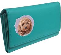 Klassek Cockapoo Tan Womans Turquoise Purse Dog Lover Owner Brand Image on Real Animal Leather RFID Puppy Accessory Gift