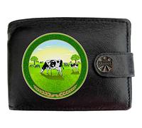 Klassek Dairy Cattle Farm Field Cow Herd Mens Wallet Real Black Leather RFID Blocking with Coin Pocket and Metal Gift Box