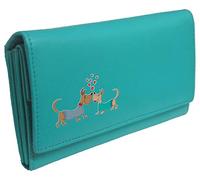 Klassek Dogs in Love Womans Turquoise Purse Brand Image on Real Animal Leather Dog Lovers Accessory Gift