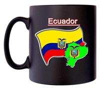 Klassek Ecuador Flag Ecuadorian Map Mug Coffee Tea 10oz Black Satin Coat of Arms Ecuatoriano Crest Symbol