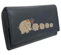 Klassek Elephant Family Womans Blue Navy Purse Brand Image on Real Animal Leather Mother Children Accessory Gift