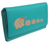 Klassek Elephant Family Womans Turquoise Purse Brand Image on Real Animal Leather Mother Children Accessory Gift