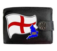 Klassek England Flag English Map and Coat of Arms COA Mens Wallet Real Black Leather RFID Blocking with Coin Pocket and Metal Gift Box