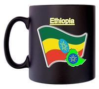 Klassek Ethiopia Flag Ethiopian Map Mug Coffee Tea 10oz Black Satin Emblem COA Crest Symbol