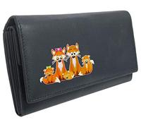 Klassek Fox Family Womans Blue Navy Purse Brand Image on Real Animal Leather Foxy Foxes Accessory Gift