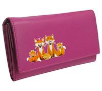 Klassek Fox Family Womans Pink Purse Brand Image on Real Animal Leather Foxy Foxes Accessory Gift