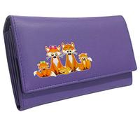Klassek Fox Family Womans Purple Purse Brand Image on Real Animal Leather Foxy Foxes Accessory Gift