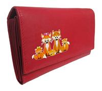 Klassek Fox Family Womans Red Purse Brand Image on Real Animal Leather Foxy Foxes Accessory Gift