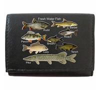 Klassek Freshwater Fish Fishermans River Lake Fishing on Brand Men Leather Wallet Keyring Key Rack with Zip Pocket and Metal Gift Box