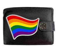 Klassek Gay Pride Flag No Symbol Symbol Mens Wallet Real Black Leather RFID Blocking with Coin Pocket and Metal Gift Box