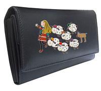 Klassek Girl with Sheep Womans Black Purse Flock Brand Image on Real Animal Leather Sheepdog Lovers Accessory Gift