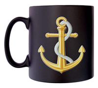 Klassek Gold Anchor Rope Sailing Sailor Yachting Captain Mug Ship Navy Sea Coffee Tea 10oz Black Satin Gift Present