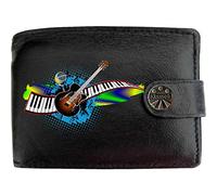 Klassek Guitar & Keyboard Band Music Mens Wallet Real Black Leather RFID Blocking with Coin Pocket and Metal Gift Box