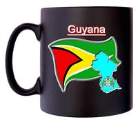 Klassek Guyana Flag Guyanese Map Mug Coffee Tea 10oz Black Satin Coat of Arms COA Guyanese Crest Symbol