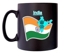 Klassek India Flag Indian Map Mug Coffee Tea 10oz Black Satin Coat of Arms COA Bhārat Gaṇarājya Crest Symbol