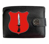 Klassek Infantry Image Men Wallet Real Leather Cap Badge Emblem Military Crest Insignia RFID Blocking with Coin Pocket and Metal Gift Box