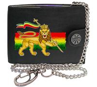 Klassek Lion of Judah Rastafari Jewish Mens Wallet with Chain Real Leather RFID Blocking with Coin Pocket and Metal Gift Box