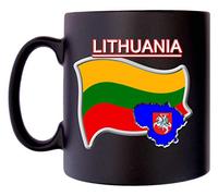 Klassek Lithuania Flag Lithuanian Map Mug Coffee Tea 10oz Black Satin Coat of Arms COA Lietuva Crest Symbol