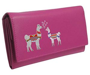 Klassek Llama in Love Womans Pink Purse Brand Image on Real Animal Leather Alpacas Love Lama Accessory Gift
