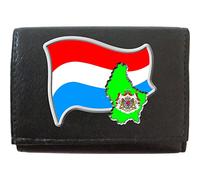 Klassek Luxembourg Flag Luxembourg Map and Coat of Arms COA on Brand Men Leather Wallet Keyring Key Rack with Zip Pocket and Metal Gift Box