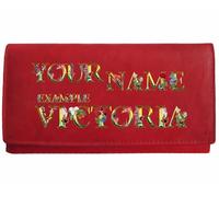 Klassek Name Womens Red Purse. Personalise, Customise, Your Name, Butterflies, Flowers and Bees Design, RFID Protection, Brand, Real Animal Leather, Leather Wallet, Multiple Colours Available