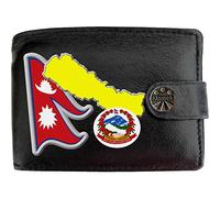 Klassek Nepal Flag Nepali Map and Coat of Arms COA Mens Wallet Real Black Leather RFID Blocking with Coin Pocket and Metal Gift Box
