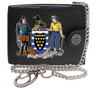 Klassek Old Cornish Coat of Arms Cornwall Fisherman Miner Kernow Mens Wallet with Chain Real Leather RFID Blocking with Coin Pocket and Metal Gift Box