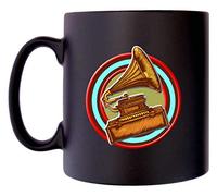 Klassek Old Gramophone Old LP Record Player Mug for Men Coffee Tea 10oz Black Satin Gift Present