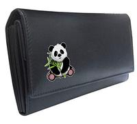 Klassek Panda Womans Black Purse Bamboo Brand Image on Real Animal Leather Giant Kung Fu Accessory Gift