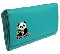 Klassek Panda Womans Turquoise Purse Bamboo Brand Image on Real Animal Leather Giant Kung Fu Accessory Gift