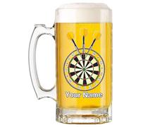 Klassek Personalised Beer Glass with Dart Board Design, Beer Mug Tankard 16floz 470ml Image Only or Customizable Personalisation
